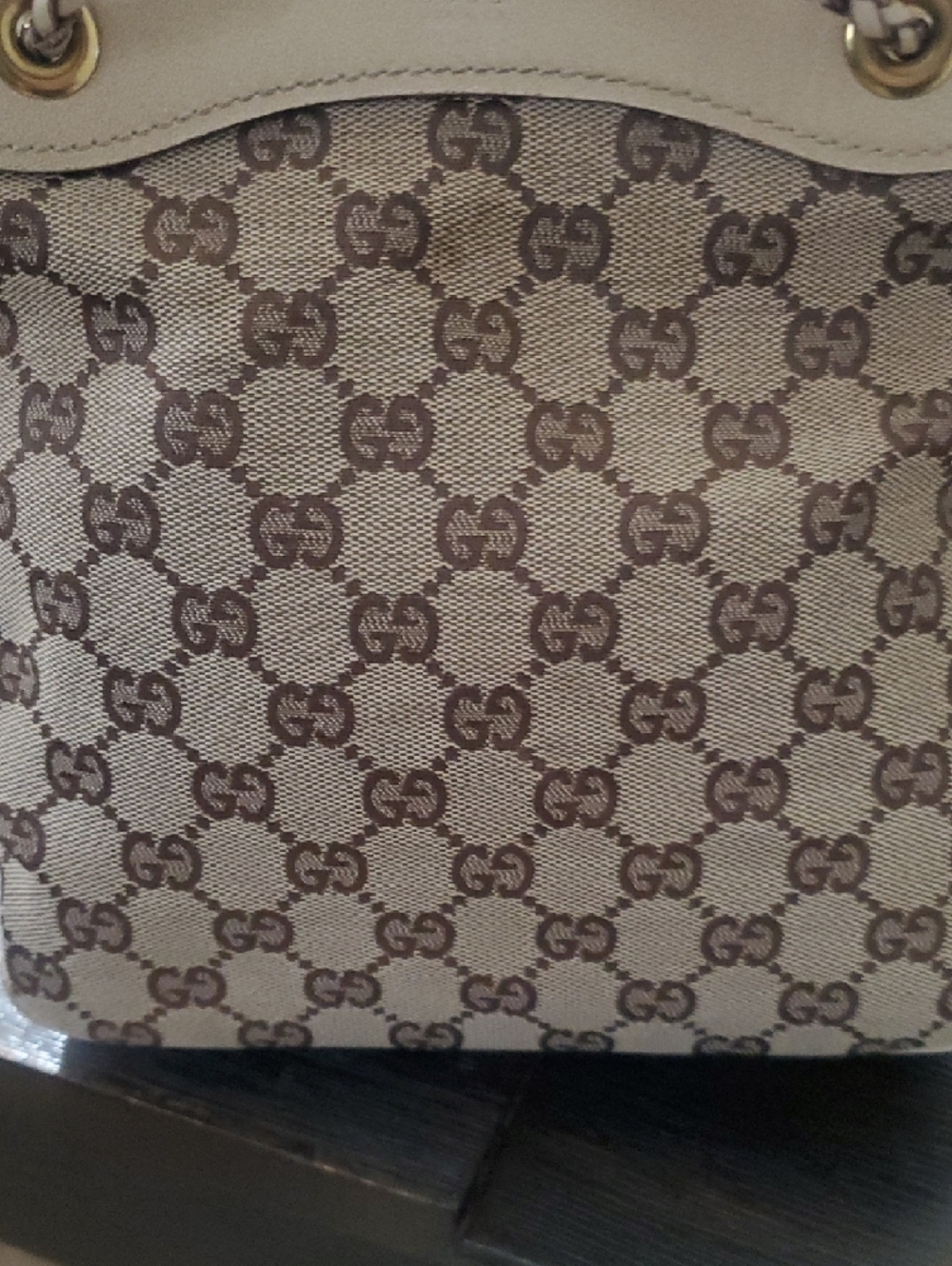Gucci Beige and Brown GG Canvas Drawstring Tote with Braided Handles - Picture 6 of 16